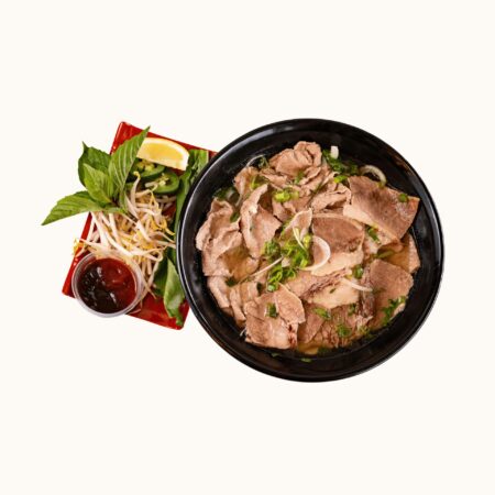 P8. Beef noodle soup with rare steak and well-done brisket